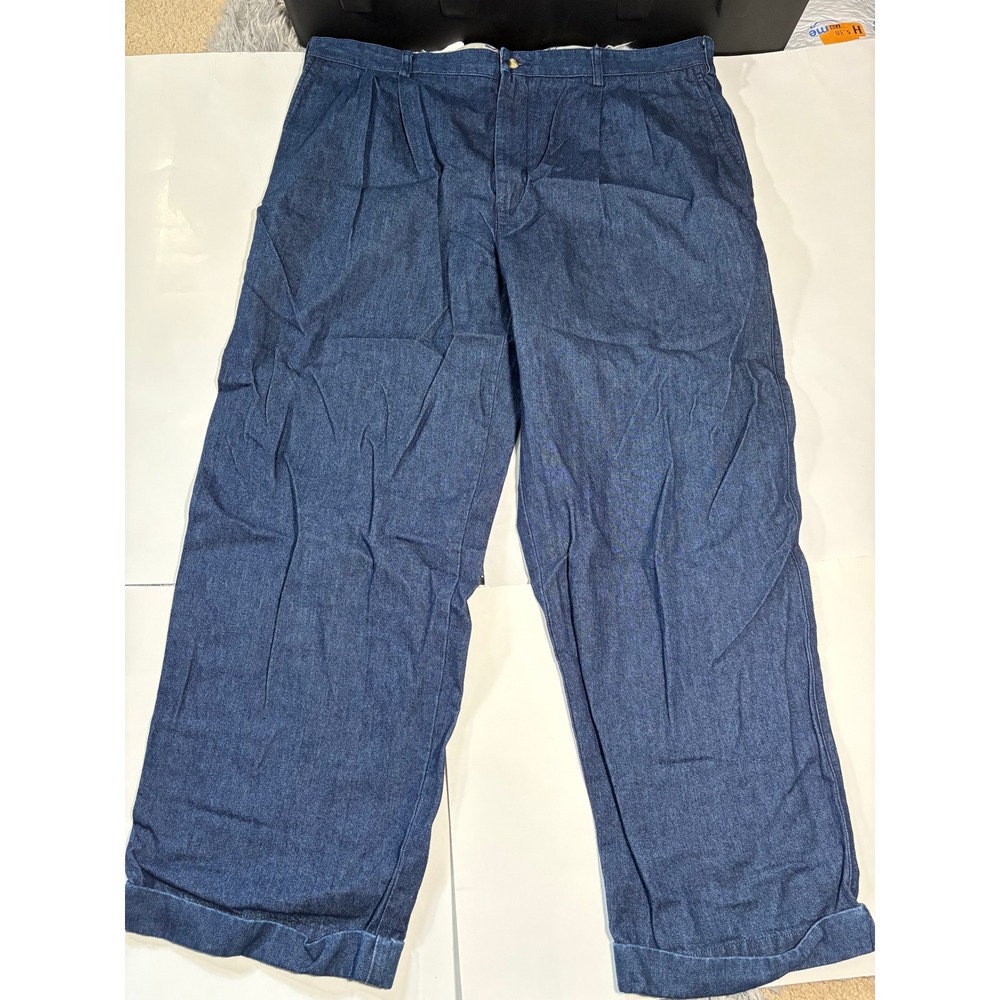 Vintage Tommy Hilfiger Men's Pleated Chambray Dress Pants Blue Cuffed 42x30